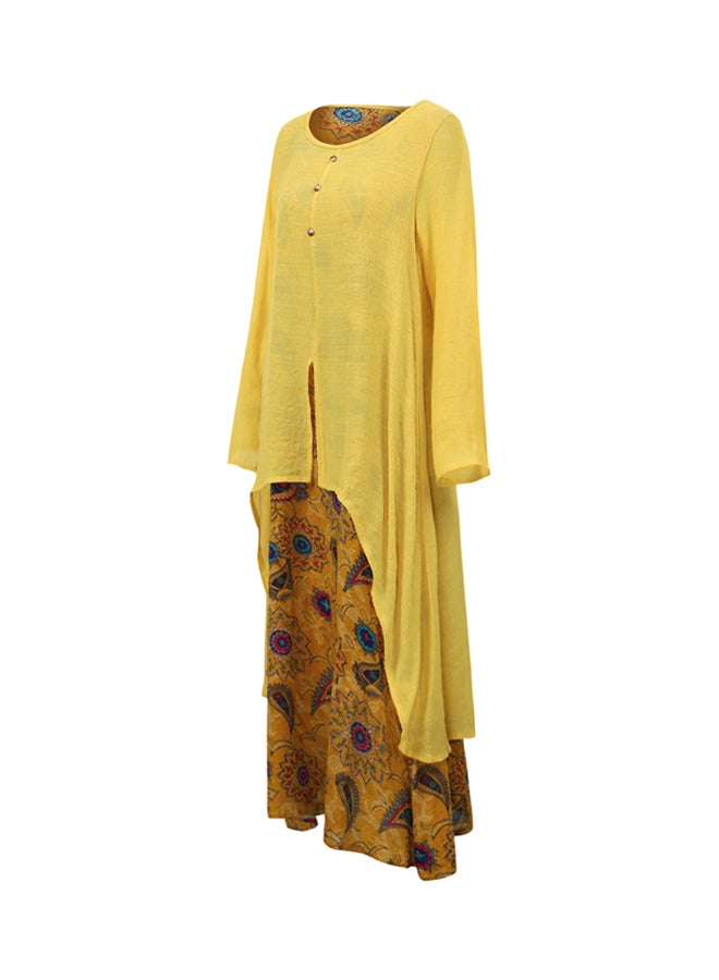 Printed Boat Neck Dress Yellow/Blue/Pink - Image 4