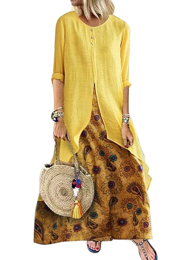 Printed Boat Neck Dress Yellow/Blue/Pink - Image 5