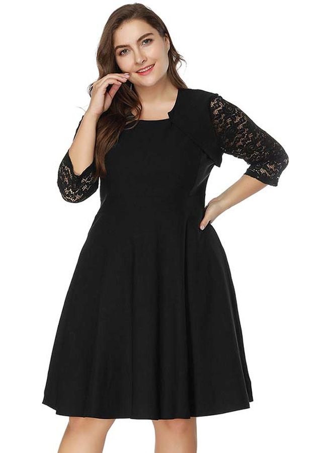 Generic Round Neck Lace Mini Dress Black  - Image 1