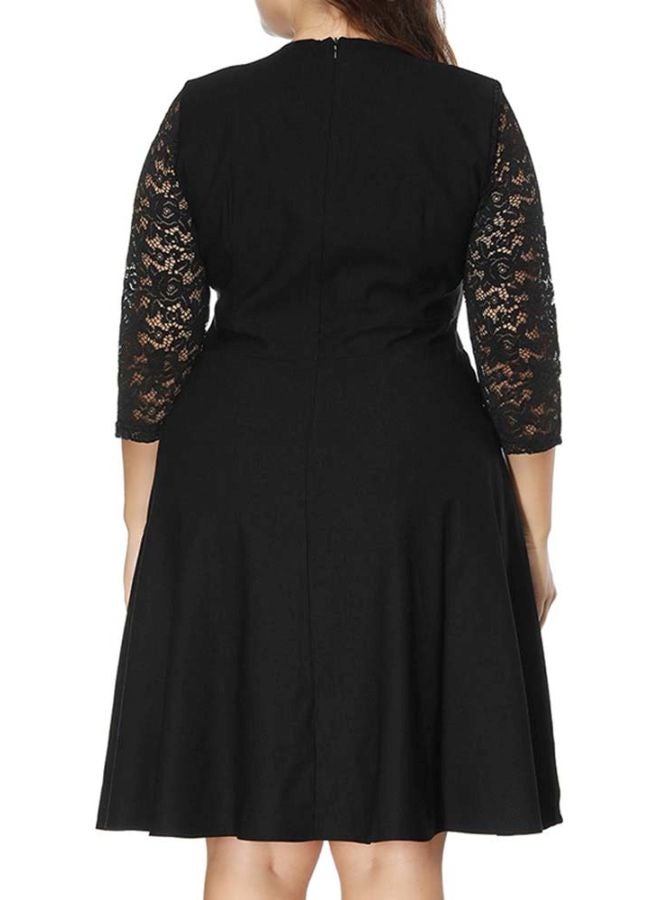 Generic Round Neck Lace Mini Dress Black  - Image 2