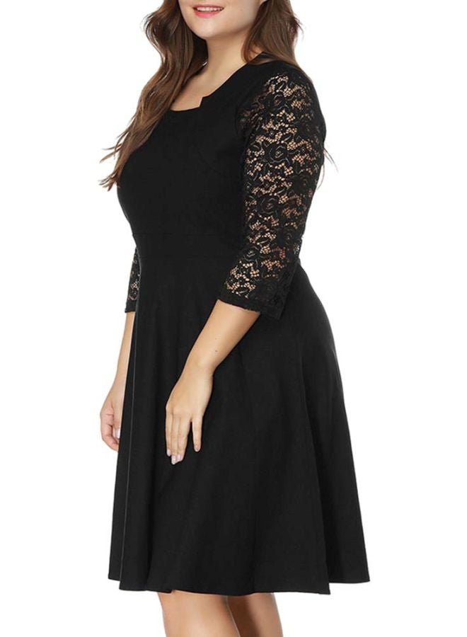 Generic Round Neck Lace Mini Dress Black  - Image 3
