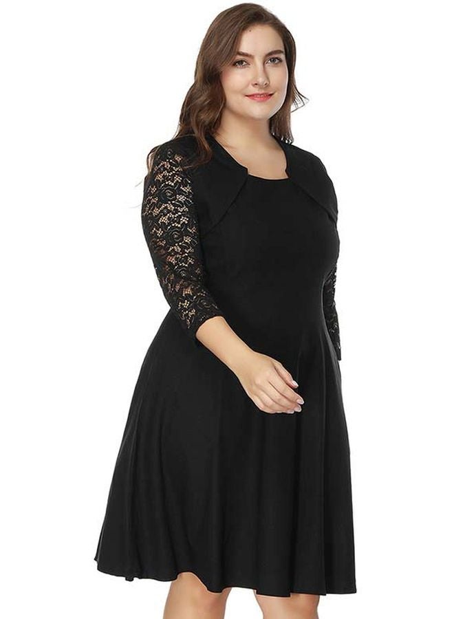 Generic Round Neck Lace Mini Dress Black  - Image 4