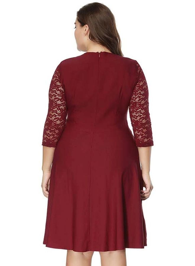 Generic Round Neck Lace Mini Dress Burgundy  - Image 2