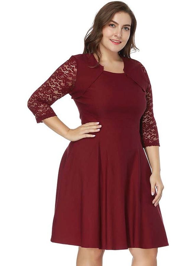 Generic Round Neck Lace Mini Dress Burgundy  - Image 4