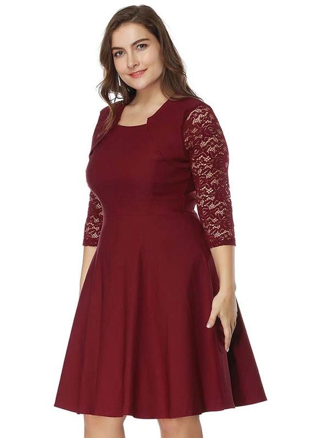 Generic Round Neck Lace Mini Dress Burgundy  - Image 5
