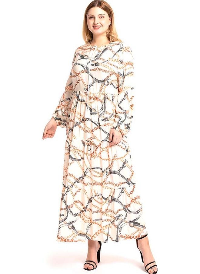 Generic Chain Printed Round Neck Maxi Dress Beige/Black/Gold  - Image 1