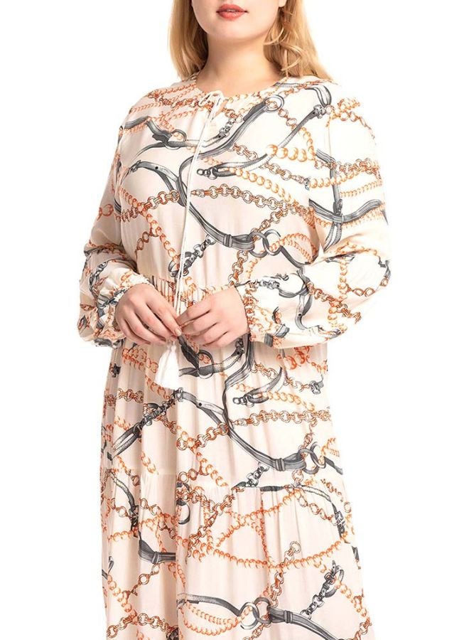 Generic Chain Printed Round Neck Maxi Dress Beige/Black/Gold  - Image 3