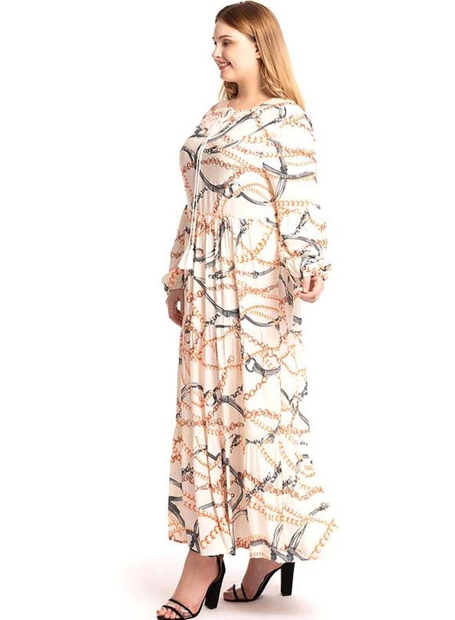 Generic Chain Printed Round Neck Maxi Dress Beige/Black/Gold  - Image 5