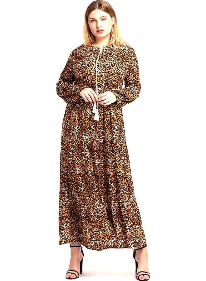 Generic Leopard Printed Round Neck Maxi Dress Brown/Yellow/Black  - Image 1