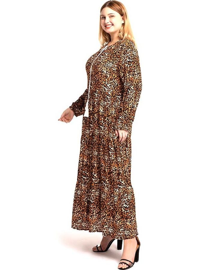 Generic Leopard Printed Round Neck Maxi Dress Brown/Yellow/Black  - Image 2