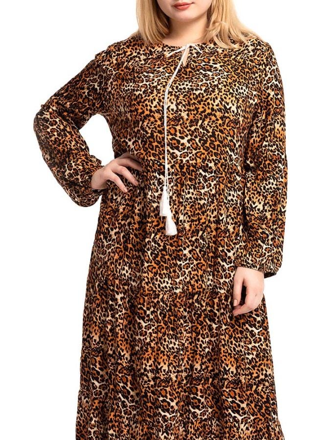 Generic Leopard Printed Round Neck Maxi Dress Brown/Yellow/Black  - Image 3