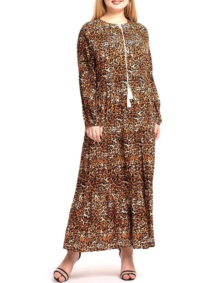Generic Leopard Printed Round Neck Maxi Dress Brown/Yellow/Black  - Image 5