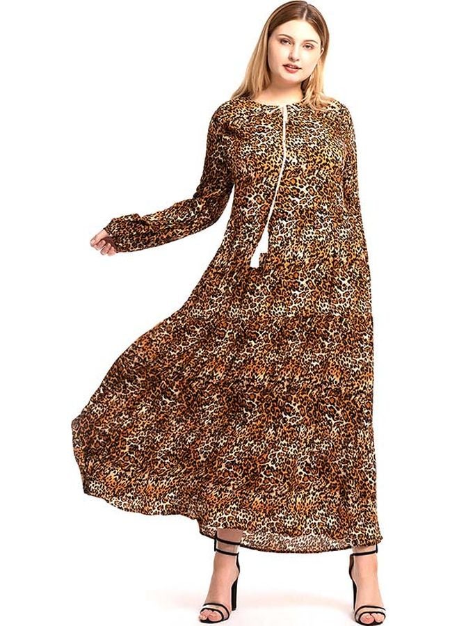 Generic Leopard Printed Round Neck Maxi Dress Brown/Yellow/Black  - Image 4