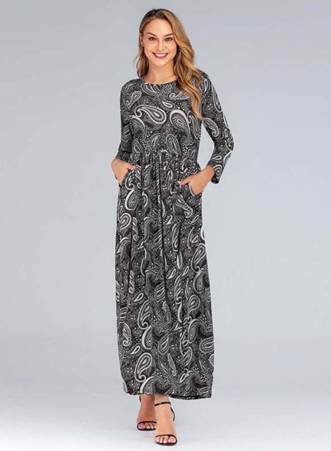 Generic Printed Maxi Dress Grey/White/Black  - Image 1