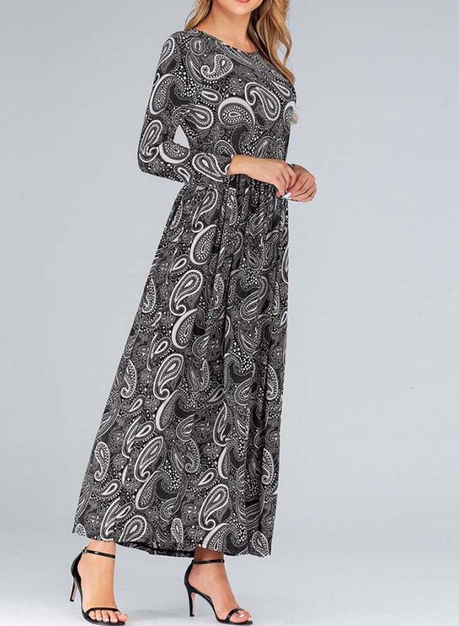 Generic Printed Maxi Dress Grey/White/Black  - Image 3