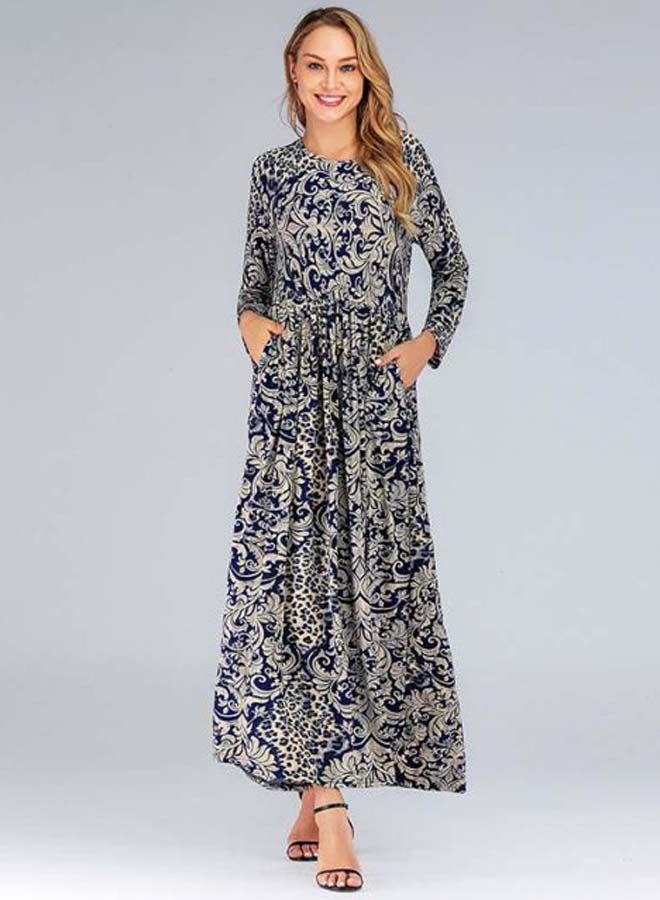 Generic Printed Maxi Dress Grey/Beige/Blue  - Image 1