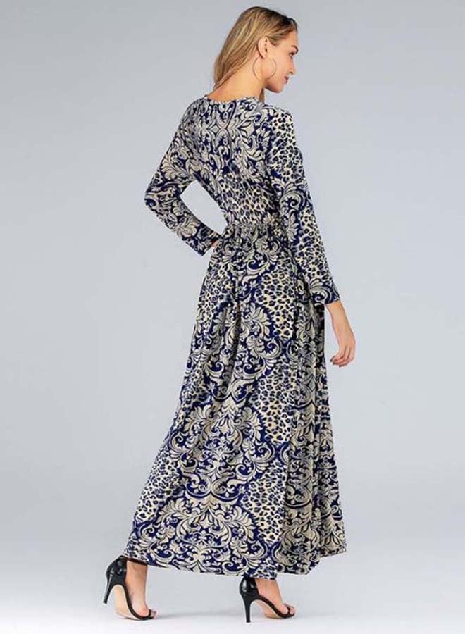 Generic Printed Maxi Dress Grey/Beige/Blue  - Image 4