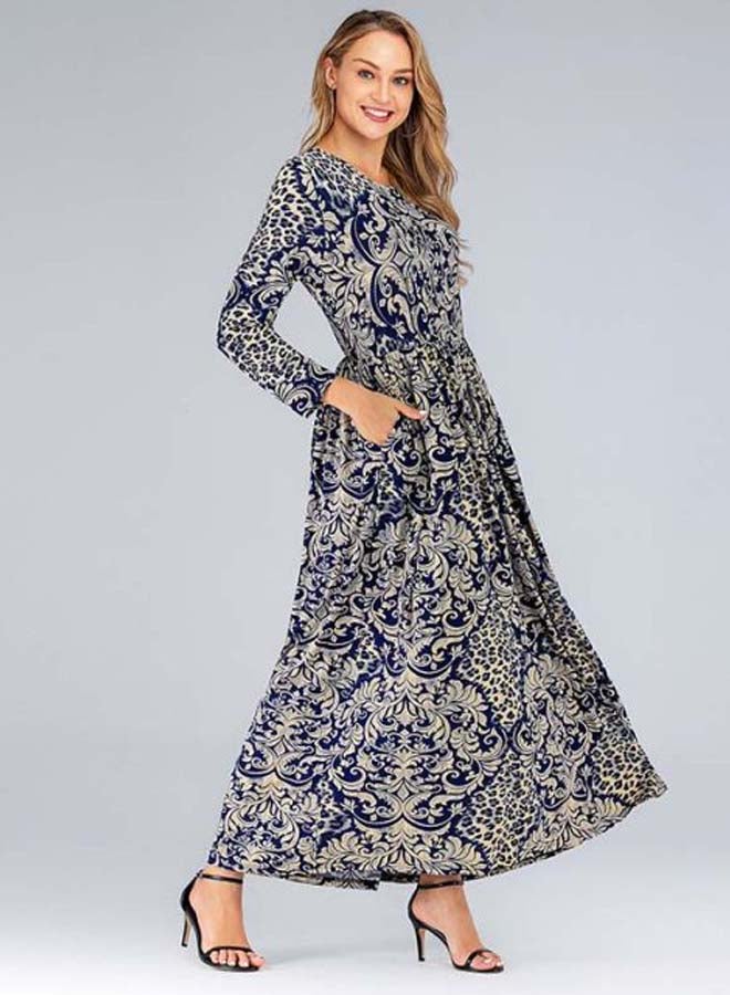 Generic Printed Maxi Dress Grey/Beige/Blue  - Image 5