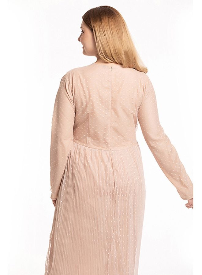 Generic - Mesh Polka Dot Dress Beige - Image 1