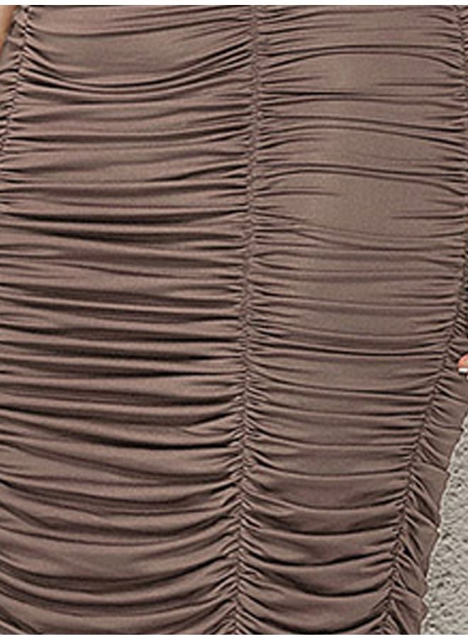 V-Neck Bandage Pencil Dress Coffee - Image 3