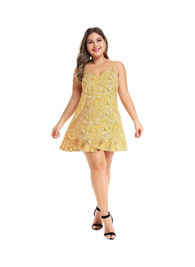 Floral Printed Ruffle Designed Mini Dress Yellow/White - Image 1