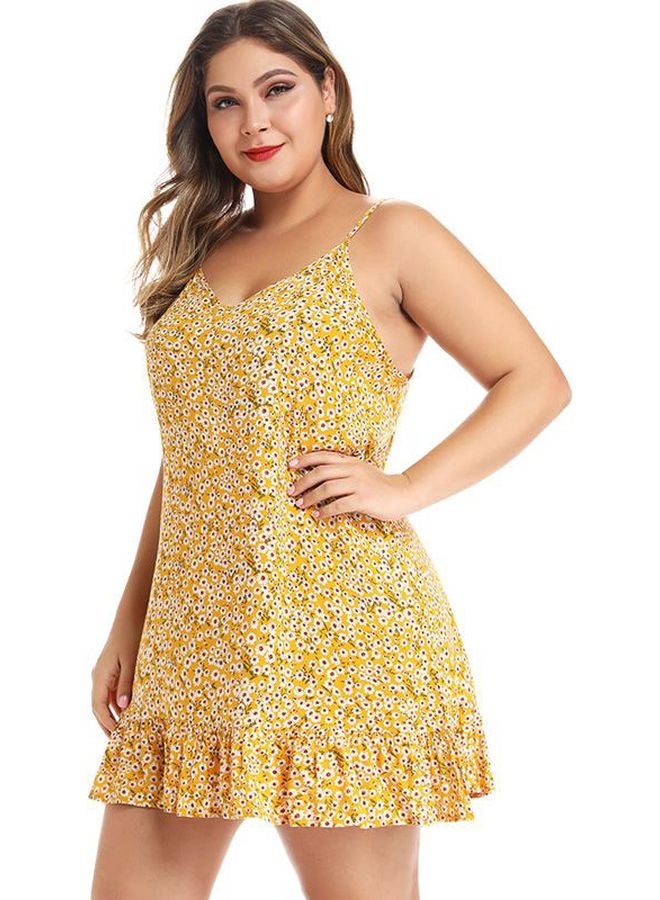 Floral Printed Ruffle Designed Mini Dress Yellow/White - Image 3