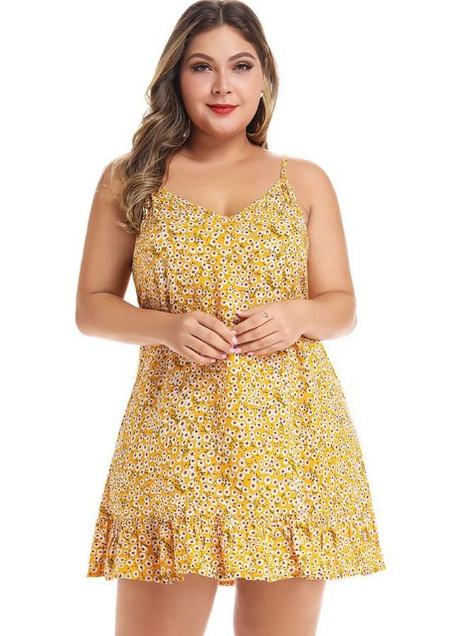 Floral Printed Ruffle Designed Mini Dress Yellow/White - Image 5