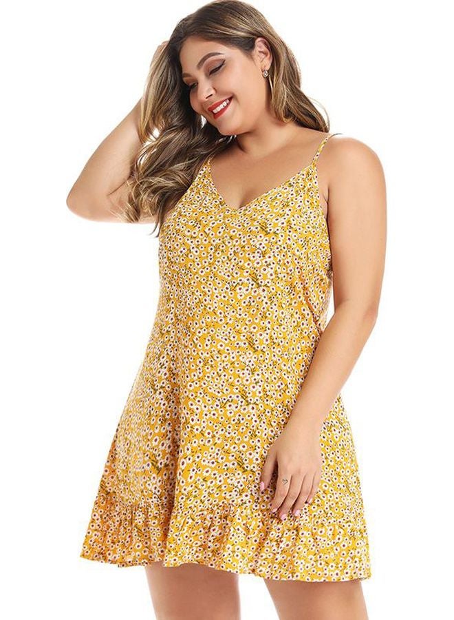 Floral Printed Ruffle Designed Mini Dress Yellow/White - Image 4