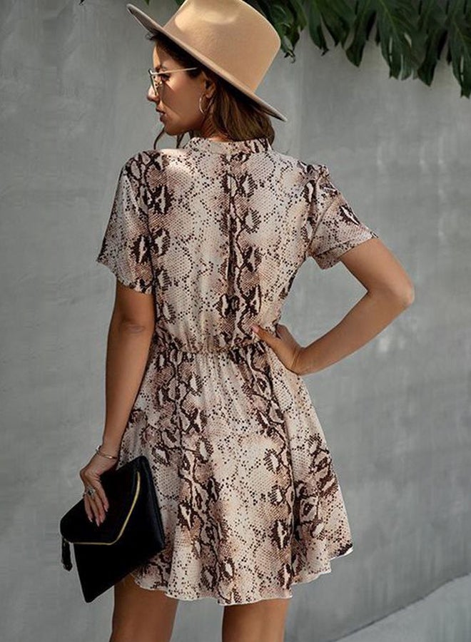 Snake Skin Printed Mini Dress Khaki  - Image 2