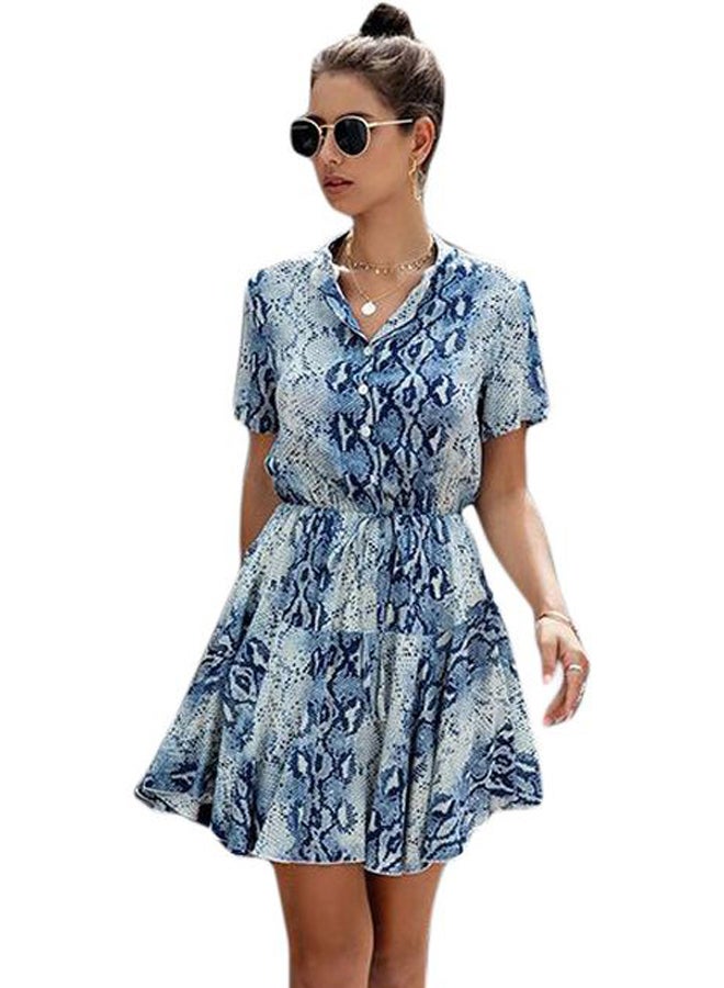 Snake Skin Printed Mini Dress Blue  - Image 1