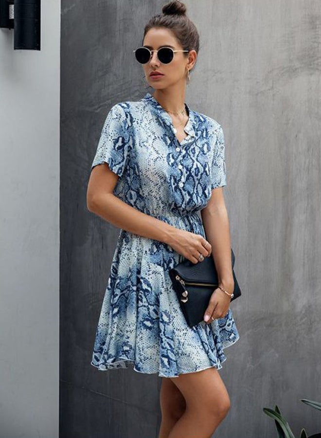Snake Skin Printed Mini Dress Blue  - Image 2