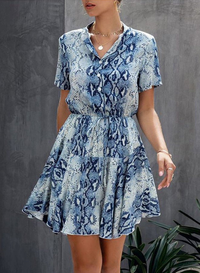 Snake Skin Printed Mini Dress Blue  - Image 3