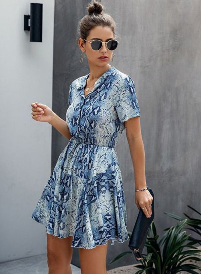 Snake Skin Printed Mini Dress Blue  - Image 4