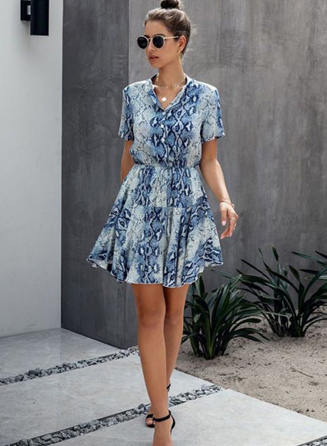 Snake Skin Printed Mini Dress Blue  - Image 5