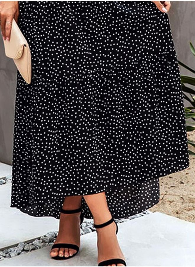 Polka Dot Printed Halter Neck Maxi Dress Black/White - Image 3