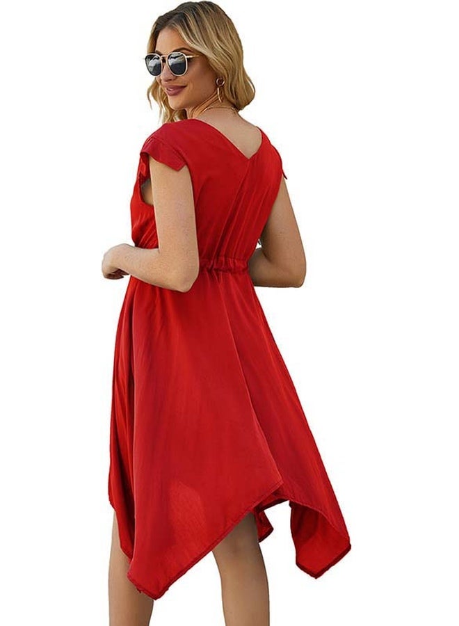 V-Neck Mini Dress Red - Image 2