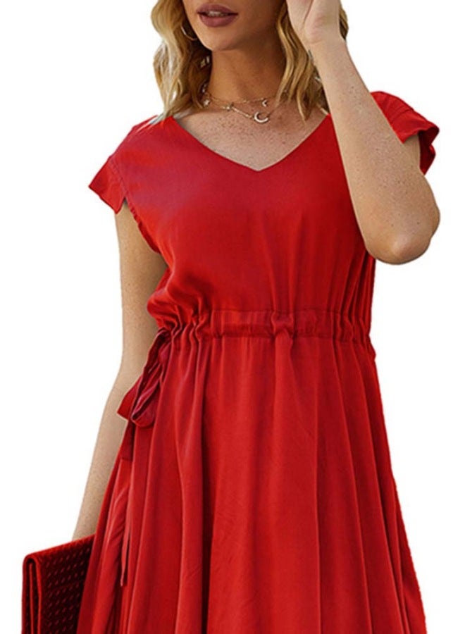 V-Neck Mini Dress Red - Image 3