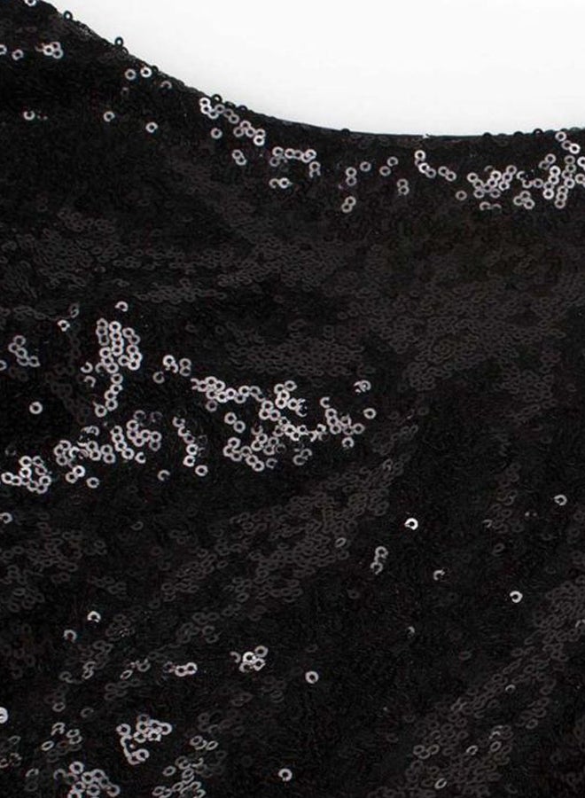 Round Neck Sequins Mini Dress Black - Image 2