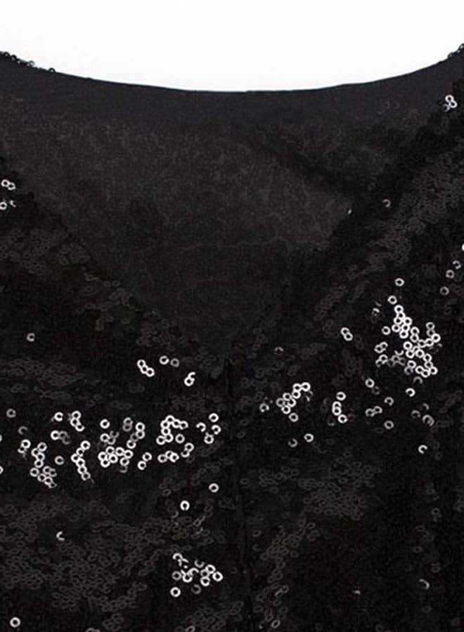 Round Neck Sequins Mini Dress Black - Image 4