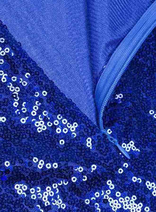 Round Neck Sequins Mini Dress Royal Blue - Image 2