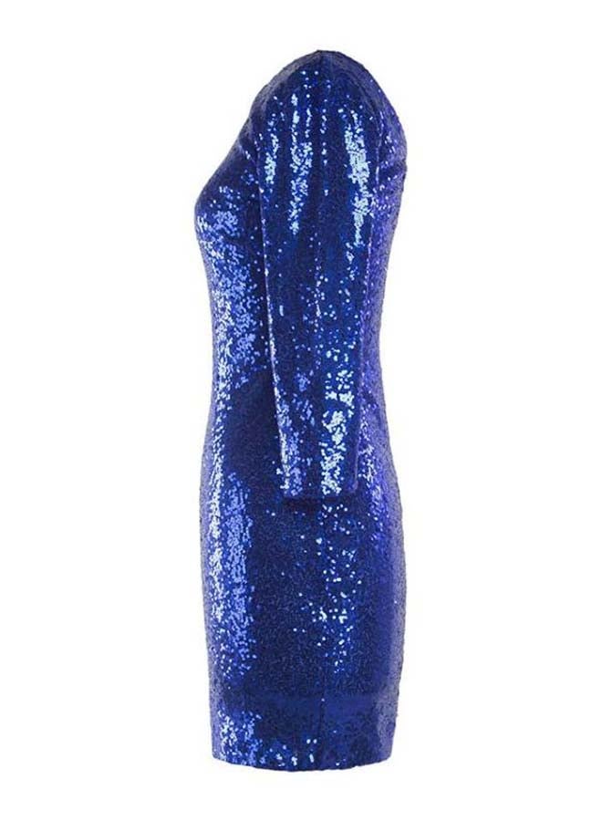 Round Neck Sequins Mini Dress Royal Blue - Image 3