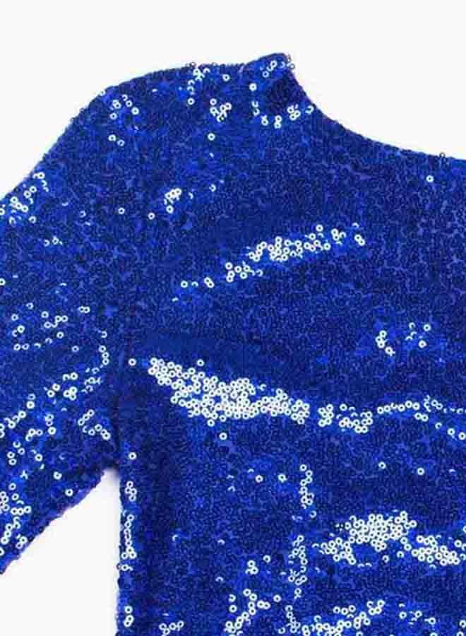 Round Neck Sequins Mini Dress Royal Blue - Image 4