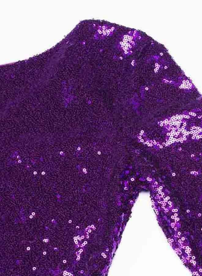 Generic - Round Neck Sequins Mini Dress Purple - Image 1