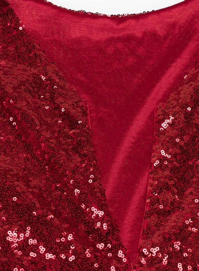 Round Neck Sequins Mini Dress Burgundy - Image 3