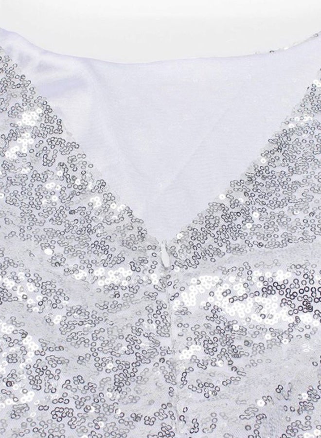 Round Neck Sequins Mini Dress Silver - Image 3