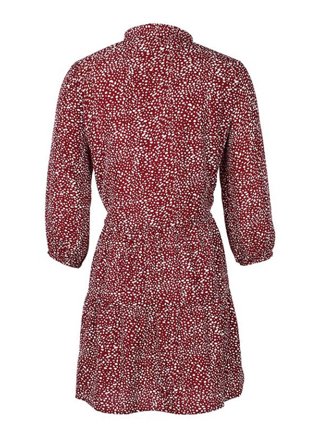 Dot Printed V-Neck Mini Dress Burgundy/White - Image 3