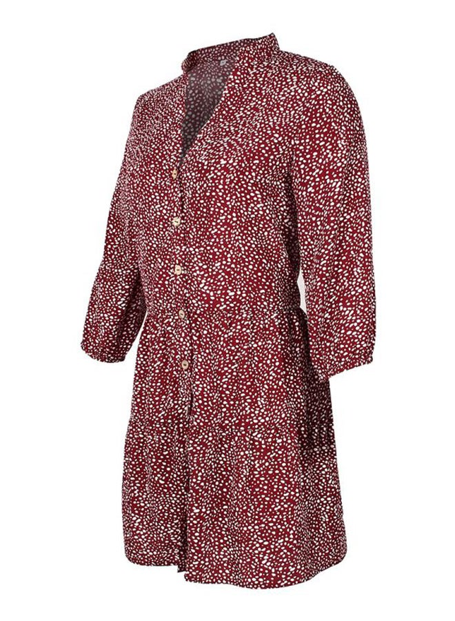 Dot Printed V-Neck Mini Dress Burgundy/White - Image 4