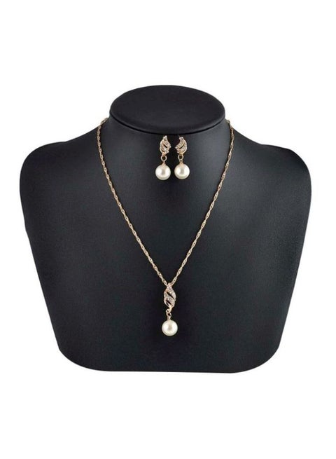 Bride Rhinestone Pearl Studded Jewelry Set