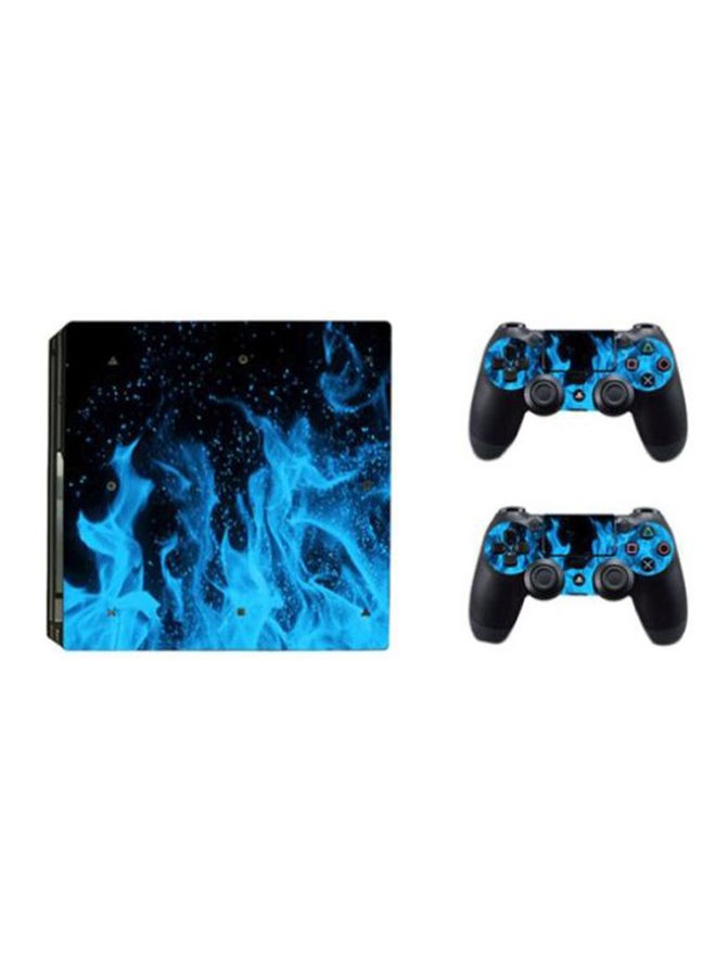 3-Piece Fire Printed Skin Sticker For DUALSHOCK 4 Wireless Controller And Console - Blue/Black - v1597079743/N19926786A_3