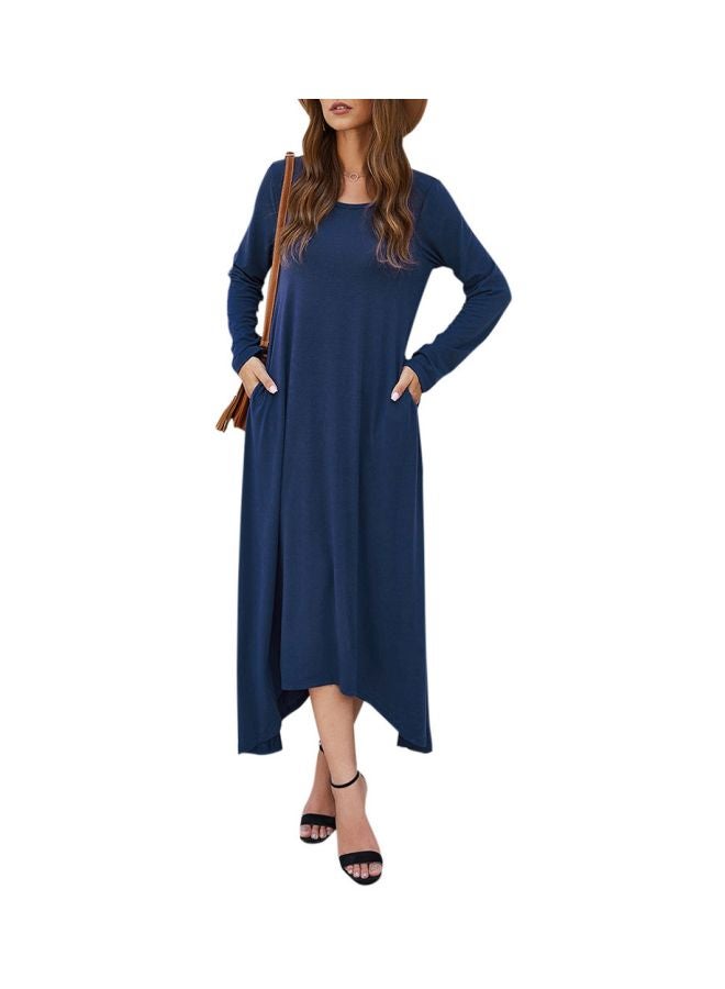 Irregular Hem Detail Dress Dark Blue - Image 1